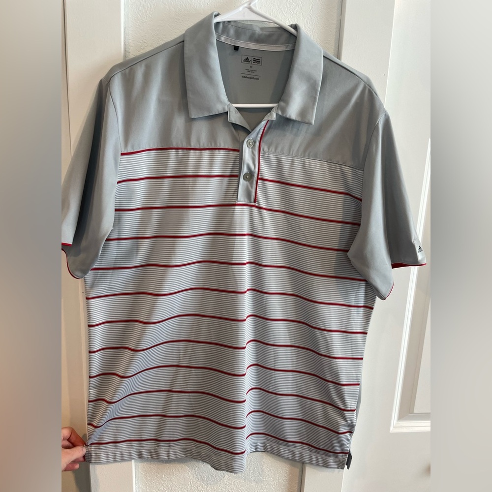 Adidas Gray Striped Polo Shirt